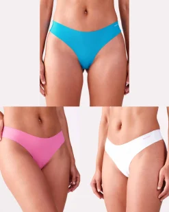 3-pack No Show Thong Pink/Blue/White