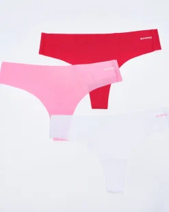 3-pack No Show Thong Rib Pink/Red/White
