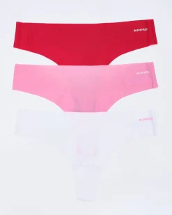 3-pack No Show Thong Rib Pink/Red/White