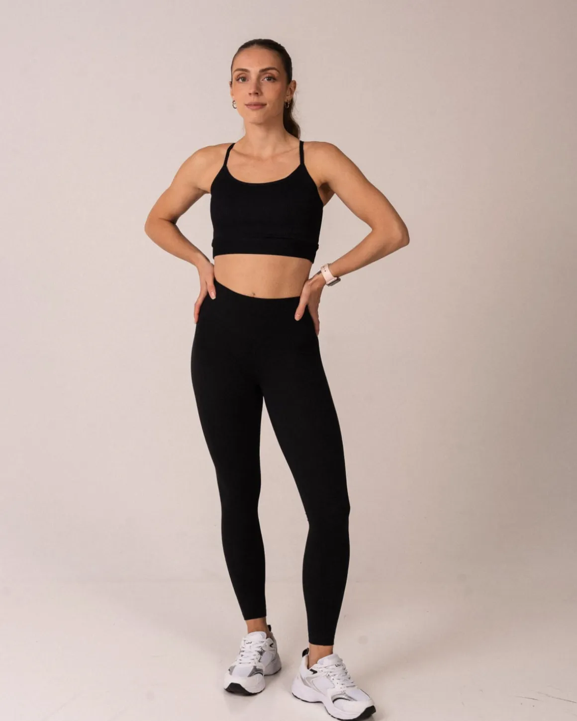 Perfect Rib Bra + Air Legging Cropped Black SET