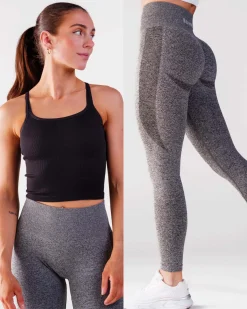 Perfect Rib Croptop Black & Beam Tights Black SETT