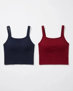 Perfect Rib Croptop Navy + Wine 2-PACK