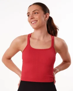 Perfect Rib Crop Top + Scrunchie Shorts Red Salsa SET