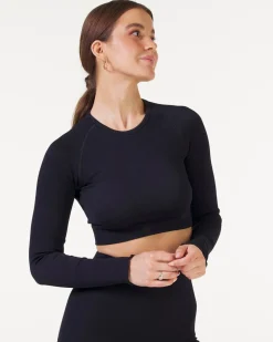 Perfect Rib Frill Crop Long Sleeve Black