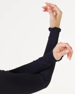 Perfect Rib Frill Crop Long Sleeve Black