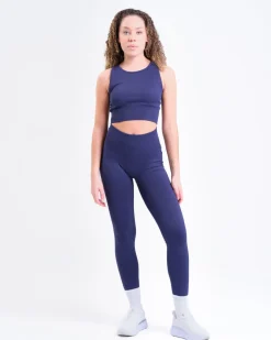 Perfect Rib Racer Tank + Contour Seamless Tights Blue Navy SET
