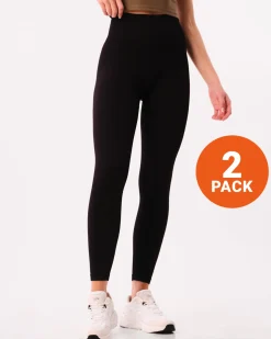 Perfect Wide Rib Scrunch Tights Black 2-PACK