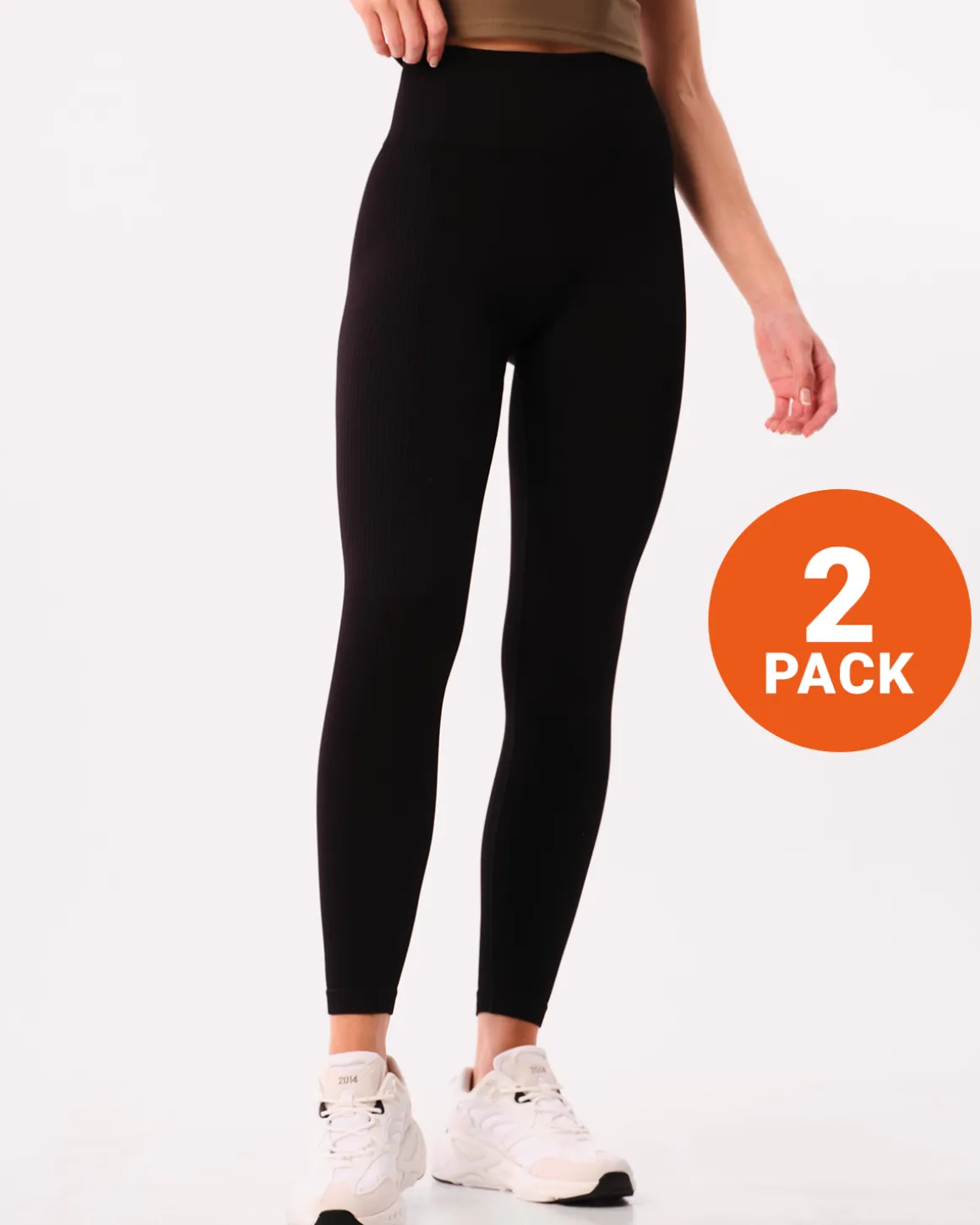 Perfect Wide Rib Scrunch Tights Black 2-PACK