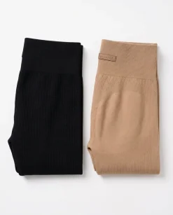 Perfect Wide Rib Scrunch Tights Black+Beige 2-PACK