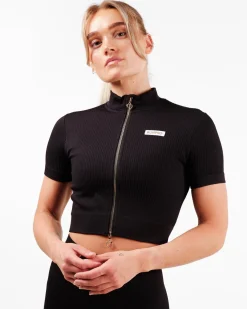 Perfect Wide Rib Zip Tee Black