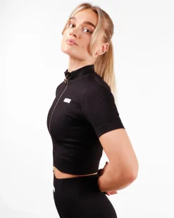 Perfect Wide Rib Zip Tee Black