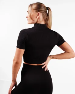 Perfect Wide Rib Zip Tee Black