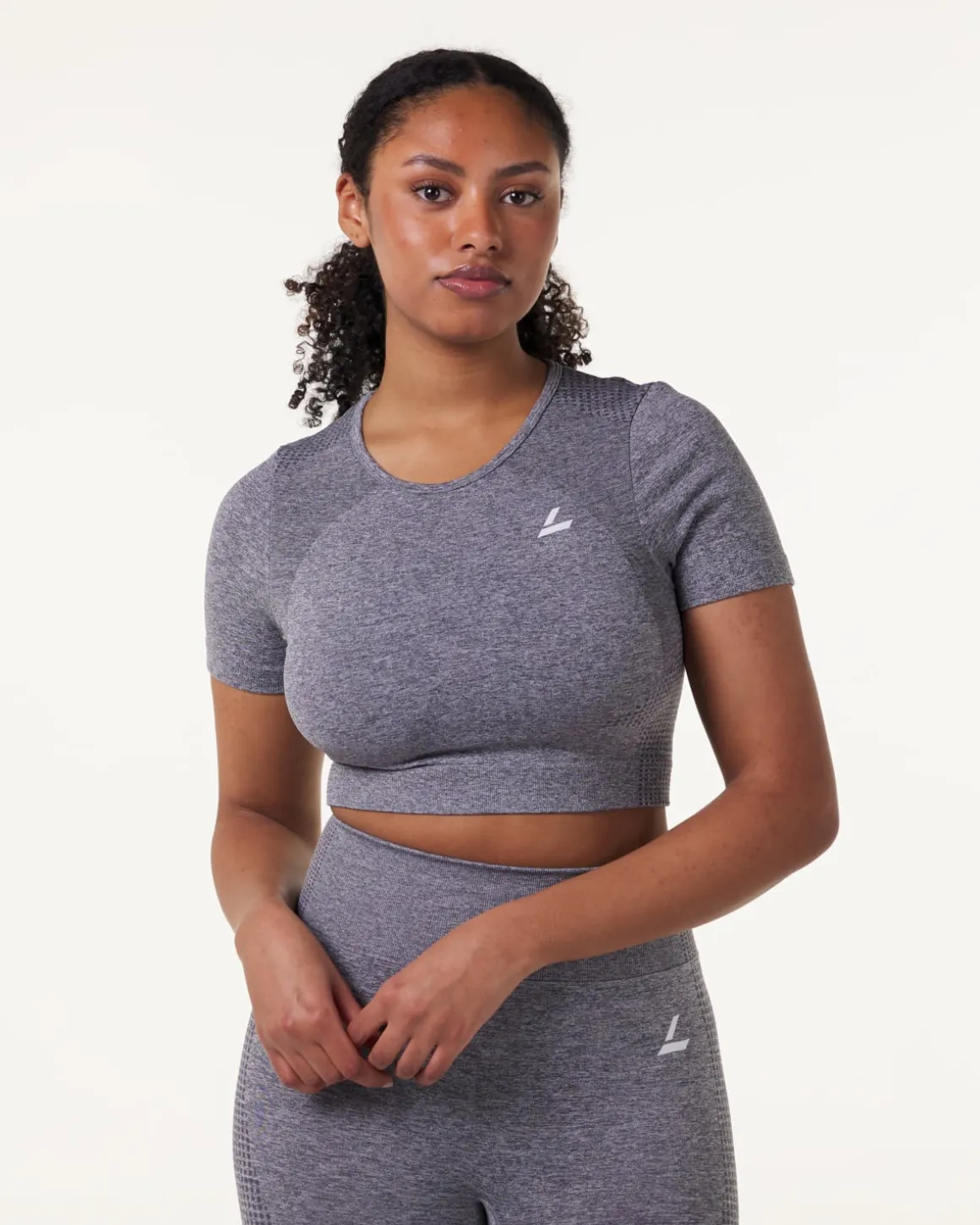 Phase Seamless Crop Tee Grey Shark Marl 2-PACK