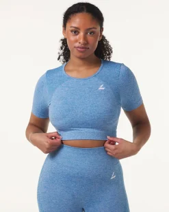 Phase Seamless Crop Tee + Shorts Blue Breeze SET
