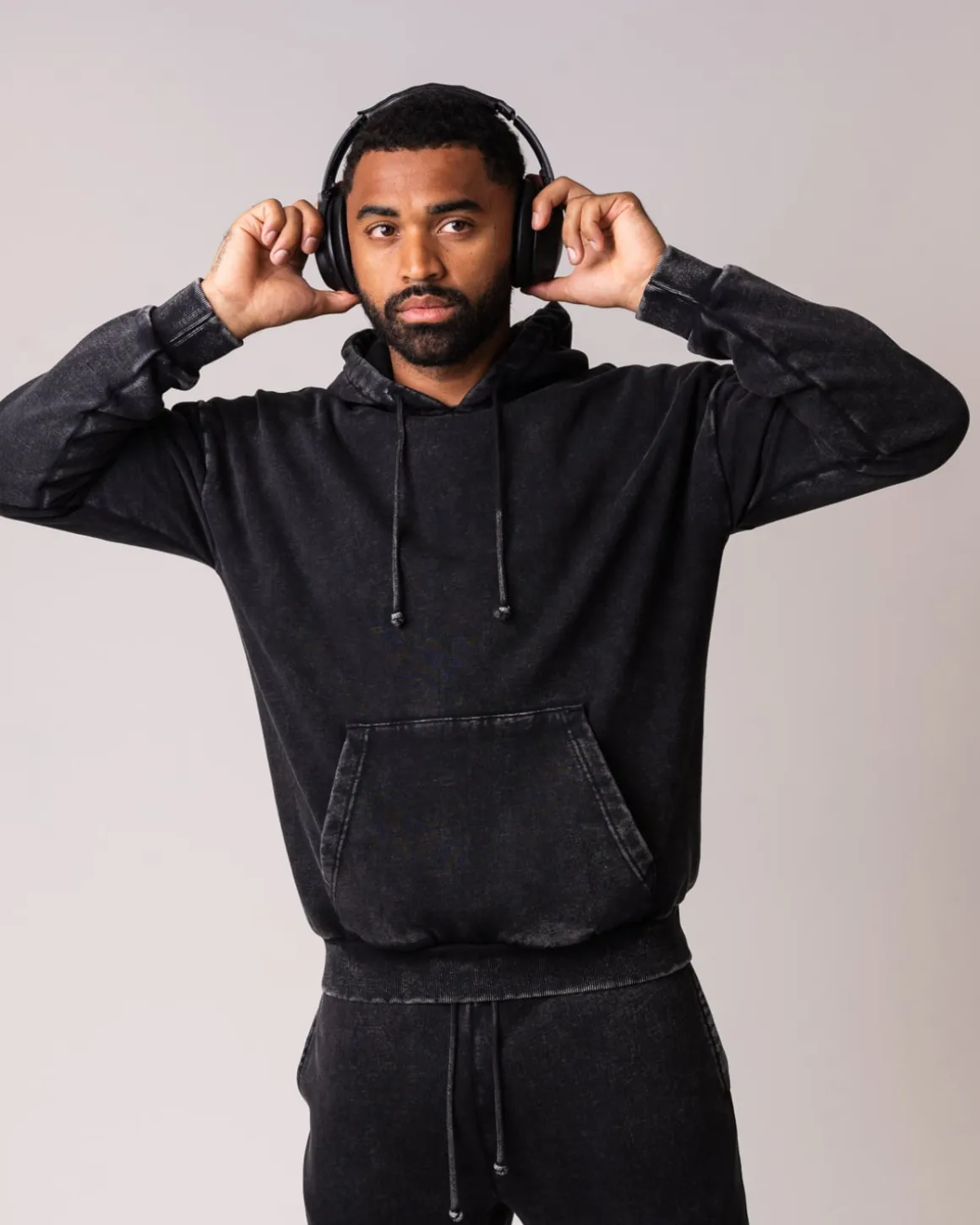 Relaxed Hoodie + Sweatpants Black Washed SET