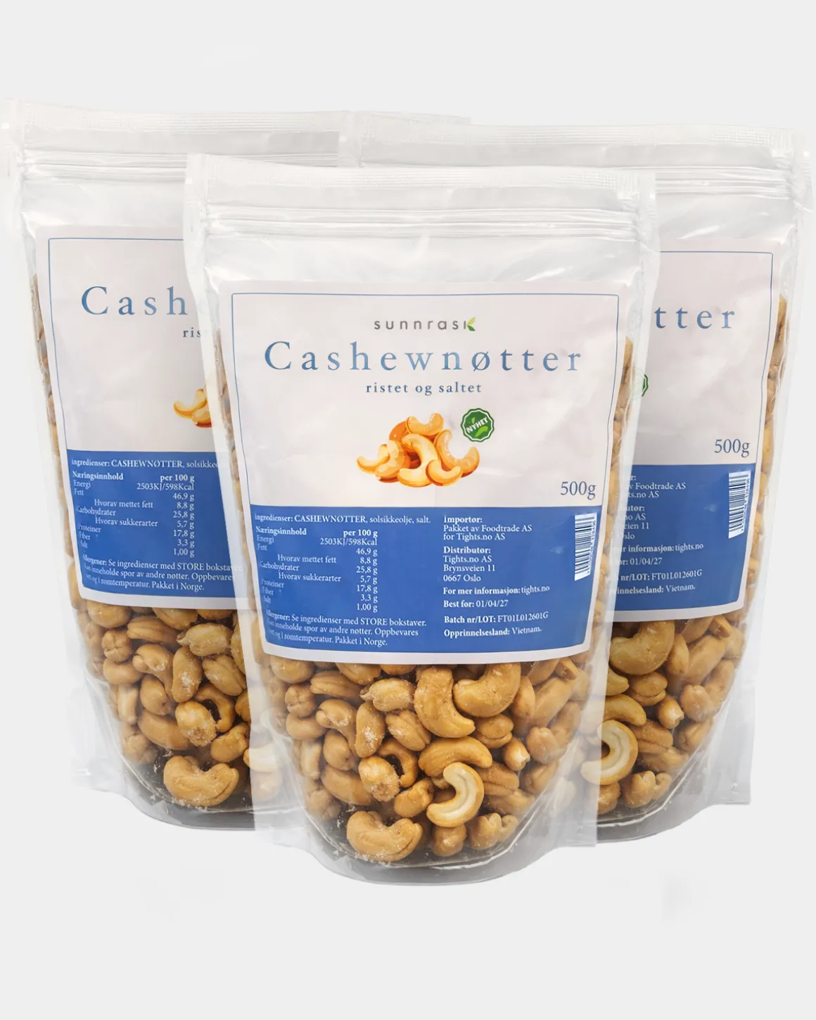 Salte/Ristede Cashewnøtter 3x500g