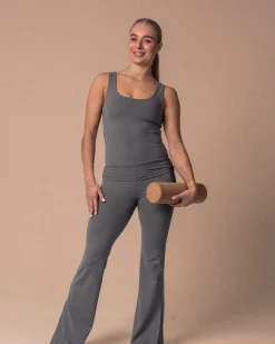 Second-Skin Slit Flare Pants Green Basil