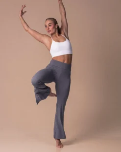 Second-Skin Slit Flare Pants Grey Sky