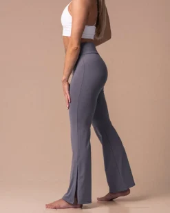 Second-Skin Slit Flare Pants Grey Sky