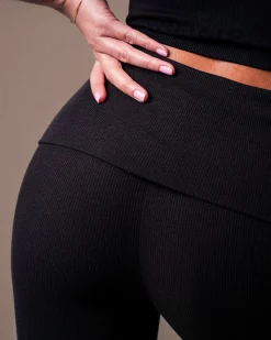 Soft Rib Foldover Pants Black