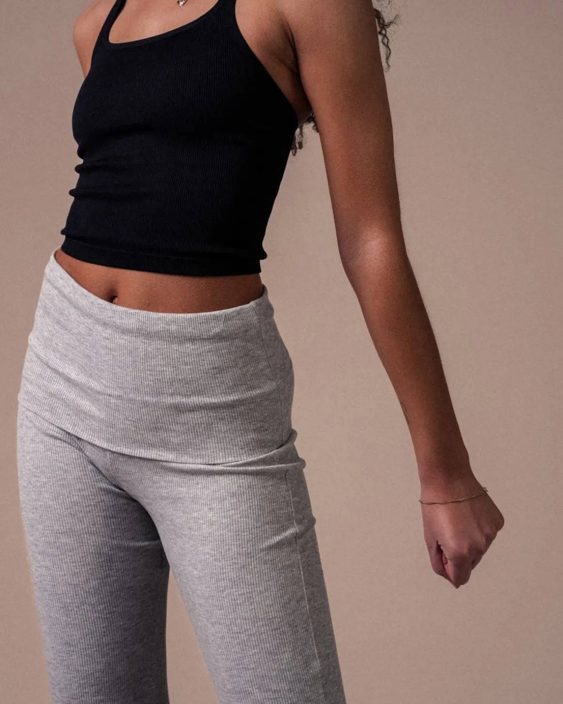 Soft Rib Foldover Pants Grey Marl