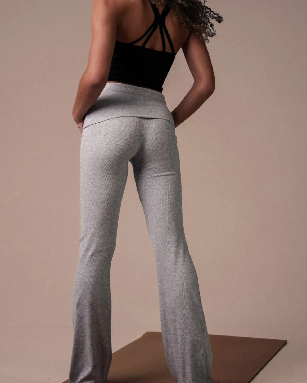 Soft Rib Foldover Pants Grey Marl