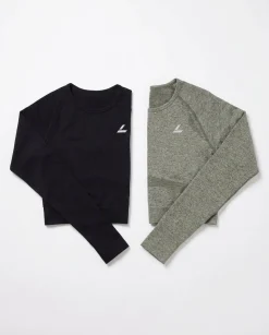 Solar Seamless Cropped LS Black + Green 2-PACK