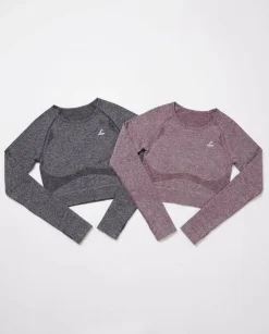 Solar Seamless Cropped LS Grey + Red 2-PACK