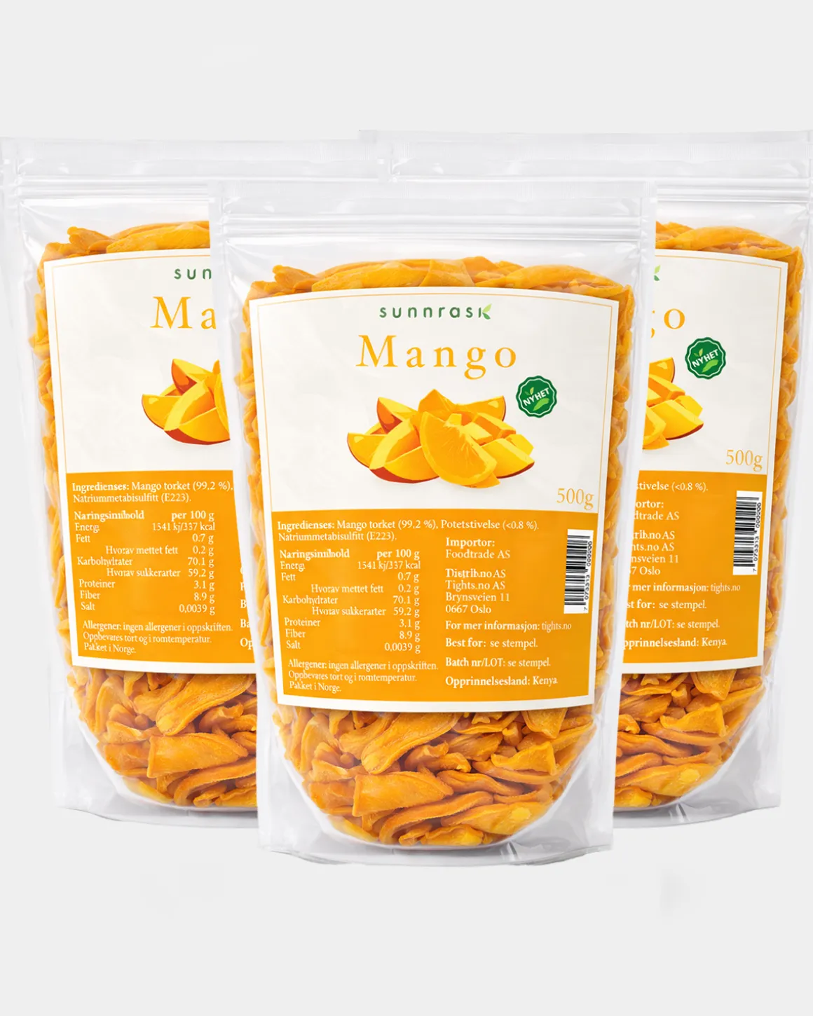 Tørket Mango 3x500g Ikke tilsatt sukker
