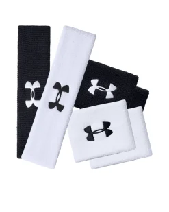 UA Wristbands + Headband Black/White SET